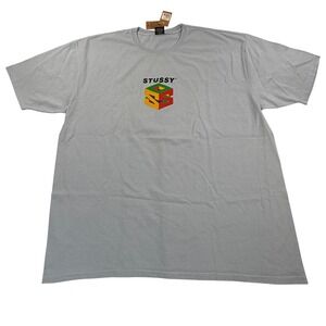 Stussy Mens Graphic T-Shirt Light Blue SS Link Geometric Cube Logo XXL